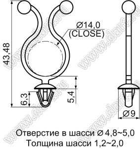 THCA-1 фиксатор жгута проводов с защелкой в панель; H=5,4мм; нейлон-66 (UL); натуральный