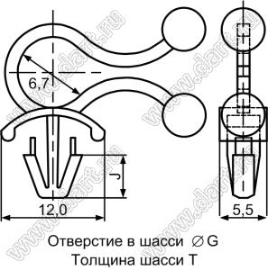 THH-8 фиксатор кабеля с защелкой в панель; J=5,0мм; нейлон-66 (UL); натуральный