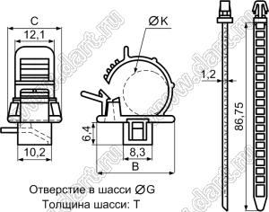 SWPL-11 фиксатор кабеля с защелкой в панель и стяжкой; нейлон-66 (UL); черный