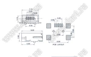 US10-097 розетка мини USB2.0 для поверхностного (SMD) монтажа, 5 конт.