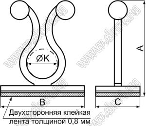 KL-3(3M) зажим проводов на самоклеящейся площадке; A=28,2мм; 21,0x19,0мм; нейлон-66 (UL); натуральный