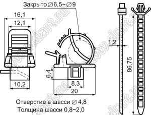 SWPL-3 фиксатор кабеля с защелкой в панель и стяжкой; нейлон-66 (UL); черный