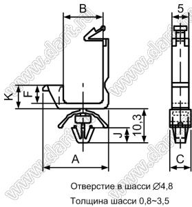 CHK-8 зажим проводов с защелкой в панель; F=7,0мм; K=8,8мм; нейлон-66 (UL); натуральный