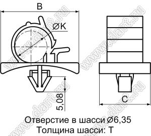 WL-4 зажим  проводов с защелкой в панель; K=9,52мм; нейлон-66 (UL); натуральный