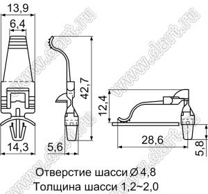 HFCC-12 фиксатор жгута проводов с защелкой в панель; нейлон-66 (UL); натуральный