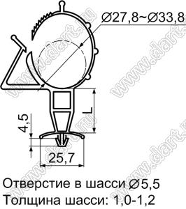 AWD-1 фиксатор проводов с защелкой в панель; L=26,0мм; PC (UL); серый