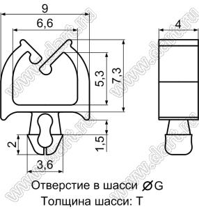 MWSC-1 фиксатор жгута проводов с защелкой в панель; T=1,2-1,6мм; нейлон-66 (UL); натуральный