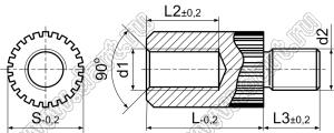 PCRSN2.5-3.5-07 стойка цилиндрическая с накаткой; резьба М2,5x0,45; L=7,0мм; латунь; L2=5,0мм