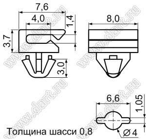 MIS-14 фиксатор жгута проводов с защелкой в панель; нейлон-66 (UL); натуральный