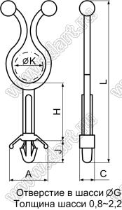 THC-1 фиксатор жгута проводов с защелкой в панель; H=21,0мм; K=10,4мм; нейлон-66 (UL); натуральный