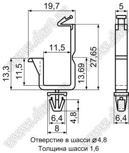 CHK-13 фиксатор жгута проводов с защелкой в панель; F=11,5мм; K=13,3мм; нейлон-66 (UL); натуральный