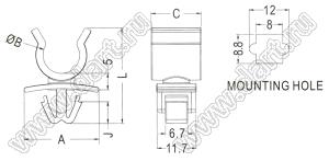 THV-9 фиксатор провода с защелкой в панель; нейлон-66 (UL); черный