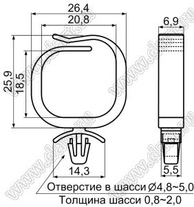 CHD-18 фиксатор жгута проводов с защелкой в панель; нейлон-66 (UL); натуральный