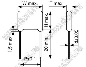 CAPFILM 0.0051uF/630VDC (18x12x6.8) P=15mm CBB81 конденсатор пленочный полипропиленовый; C=0,001мкФ; 2000VDC