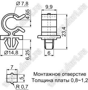 CH-12 фиксатор круглого кабеля с защелкой в панель; нейлон-66 (UL); натуральный