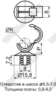 CCMK-1 фиксатор жгута проводов с защелками в панель; K=5,5мм; P=6,3мм; нейлон-66 (UL); натуральный