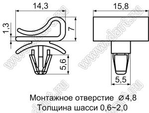 FCCB-1 фиксатор жгута проводов с защелкой в панель; 14,3x15,8мм; нейлон-66 (UL); натуральный