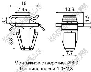 FCCA-1 фиксатор жгута проводов с защелкой в панель; нейлон-66 (UL); натуральный