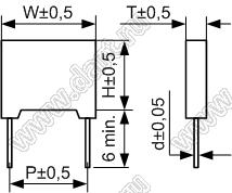 CAPFILM 0.082uF/50/63VDC (7.2x6.5x2.5mm) CL23B P=5mm конденсатор пленочный полиэстерный миниатюрный; ±10%; C=0,082мкФ; 50/63VDC