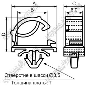 WLO-2 зажим плоского шлейфа с защелкой в панель; A=16,2мм; B=10,3мм; D=12,0мм; нейлон-66 (UL); натуральный