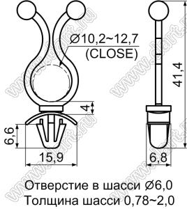 THD-3 зажим кабеля с защелкой в панель; K=10,2-12,7мм; L=41,4мм; нейлон-66 (UL); натуральный