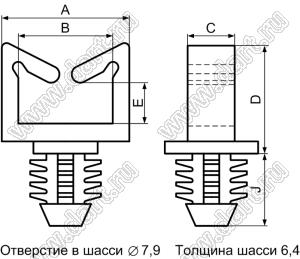 WSBH-12 зажим проводов с защелкой в панель; D=18,3мм; нейлон-66 (UL); натуральный