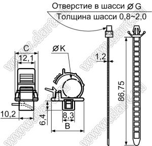 SWPL-6 стяжка для фиксатора кабеля с защелкой в панель; нейлон-66 (UL); черный