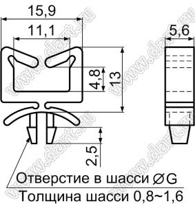 CHAE-1 фиксатор жгута проводов с защелкой в панель; G=4,8мм; нейлон-66 (UL); натуральный