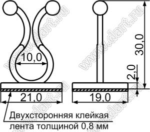 KL-11(3M) зажим проводов на самоклеящейся площадке; A=30,0мм; 21,0x19,0мм; нейлон-66 (UL); натуральный