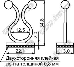 KL-14(3M) зажим проводов на самоклеящейся площадке; A=34,8мм; 22,1x13,0мм; нейлон-66 (UL); натуральный