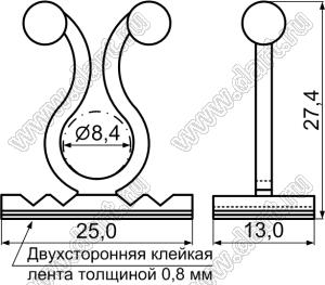 KLB-1(3M) зажим проводов на самоклеящейся площадке; A=27,4мм; натуральный; нейлон-66; натуральный