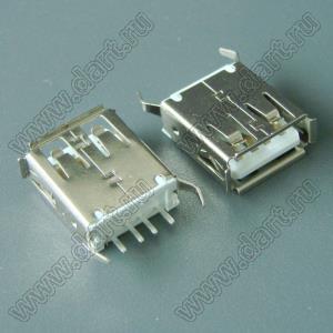 US01-197BR розетка USB2.0 на плату для выводного монтажа прямая вертикальные тип A