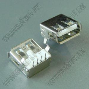 US01-619 розетка USB2.0 на плату для выводного монтажа угловая горизонтальная тип A