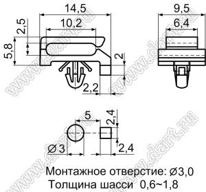 MIS-11 фиксатор жгута проводов с защелкой в панель; T=0,6-1,8мм; нейлон-66 (UL); натуральный