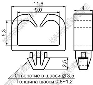 MWS-19 фиксатор жгута проводов с защелкой в панель; нейлон-66 (UL); натуральный