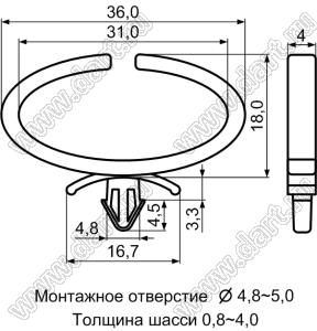 WUCD-36(B) зажим проводов с защелкой в панель; нейлон-66 (UL); черный