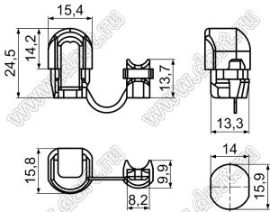 SB6L-6 изолятор проводов проходной; сечение кабеля=18AWG / 3C; нейлон-66 (UL); черный