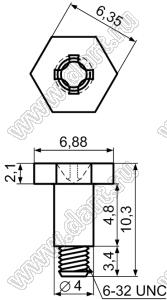 TGM-10SW винт амортизатора; 6-32UNC; A=6,88мм; B=3,4мм; C=4,0мм; E=4,8мм; сталь никелированная