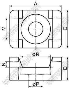 TM-3S8 фиксатор кабельной стяжки с отверстием под винт M6; 22,0x16,0мм; P=4,5мм; нейлон-66 (UL); натуральный