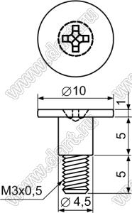 TGM3-10 винт амортизатора; M3*0,5; A=10,0мм; B=5,0мм; C=4,5мм; E=5,0мм; сталь