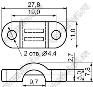 CLT-1N фиксатор кабеля с винтовым креплением 2xМ4; нейлон-66 (UL94V-2); натуральный