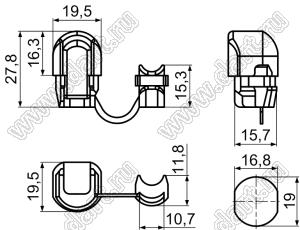 SB7L-2 изолятор проводов проходной; сечение кабеля=14AWG / 3C; нейлон-66 (UL); черный