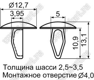 MB-18(B) пистон монтажный; L=10,9мм; d отв.=4,0мм; нейлон-66 (UL); черный