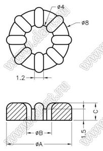 WSQ4-2 шайба; A=8,6мм; B=3,3мм; C=2,3мм; термопластичный эластомер; красный / черный