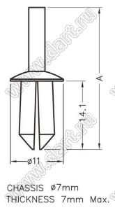 PSR6-14L пистон монтажный; A=30,3мм; d отв.=7,0мм; полиэтилен PE; серый