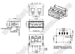 US01-687 розетка USB2.0 на плату SMD тип A
