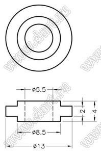 TWC-4 шайба ступенчатая; D=13,0мм; d=5,5мм; поликарбонат PC + ABS (UL); черный