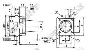 TC-12EF-X кнопка тактовая; 12x12x12мм с направляющими