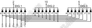 BJ3301AE индикатор светодиодный; 0.3"; 3-разр.; 7-сегм.; оранжевый; общий катод