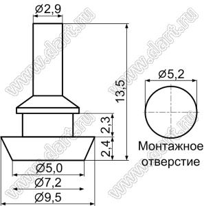 TNF-1 ножка приборная под защелку в шасси; 9,5x2,4мм; резина; черный